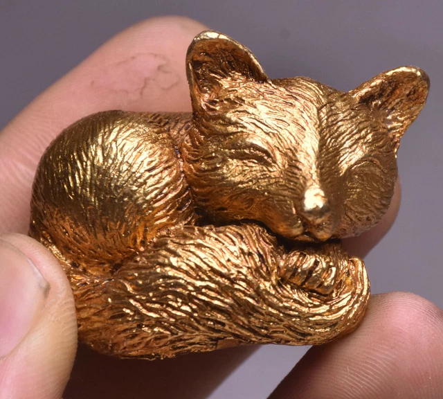 4.5CM Collect Chinese Copper Gold gilt  Animal Sleep fox Pendant