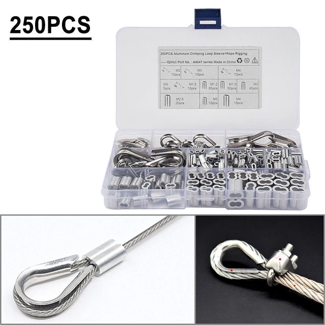 250x Aluminum Thimble Crimping Loop Sleeve Double Barrel Ferrule Wire Rope Cable