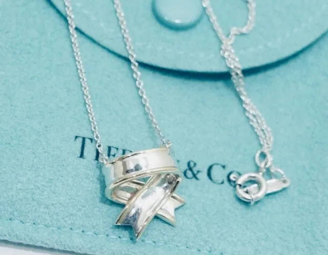 Tiffany & Co. Sterling Silver  Bow Ribbon Pendant Necklace