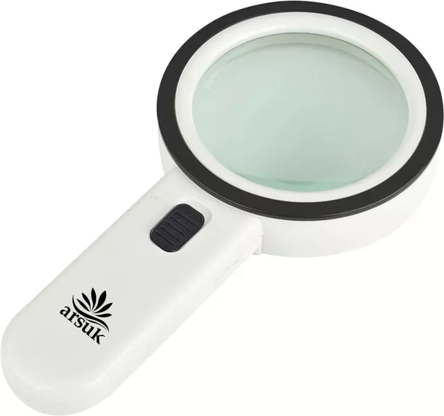 ARSUK Magnifying Glass 30X Large 12 LED Light Handheld Reading Magnifier
