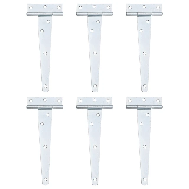 6Pcs T-Strap Door Hinges, 6" Wrought Tee Shed Gate Hinges Iron (White Zinc)