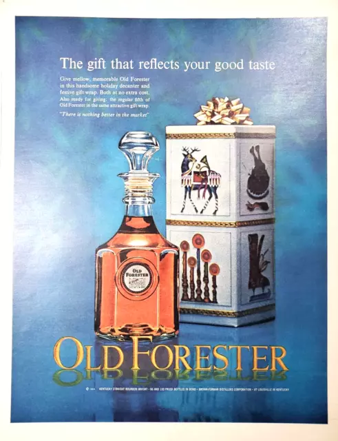 Vtg Print Ad 1964 Old Forester Bourbon Whisky Christmas Holiday Decanter 10.5x13