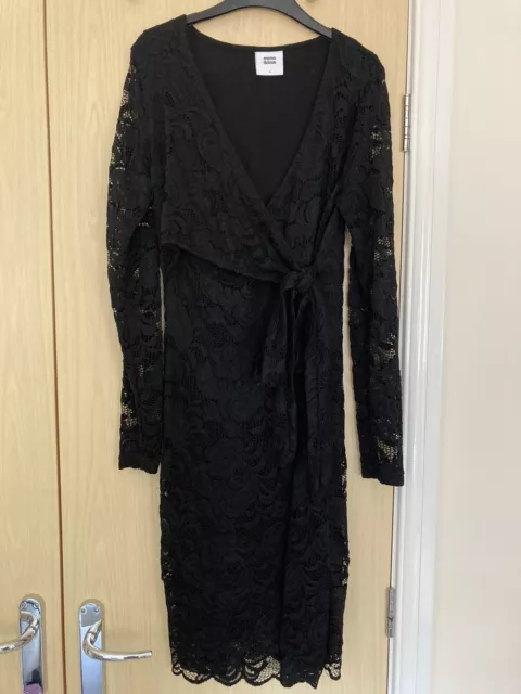 Mamalicious Size Small Black Lace Maternity Occasion Wrap Dress Long-Sleeved