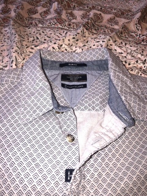 ROBA BIANCA - Slim - Grigio - Navy Geometrico - Twill - Polsino con bottoni - Camicia - XL