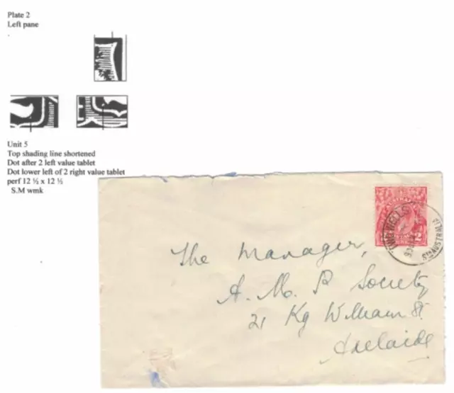 APH1474) Australia 1931 2d Red KGV Die 3 variety on cover to AMP Society,