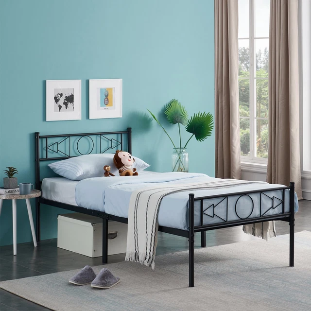 Estructura de cama de metal negro 90x200cm somier de lamas individuales