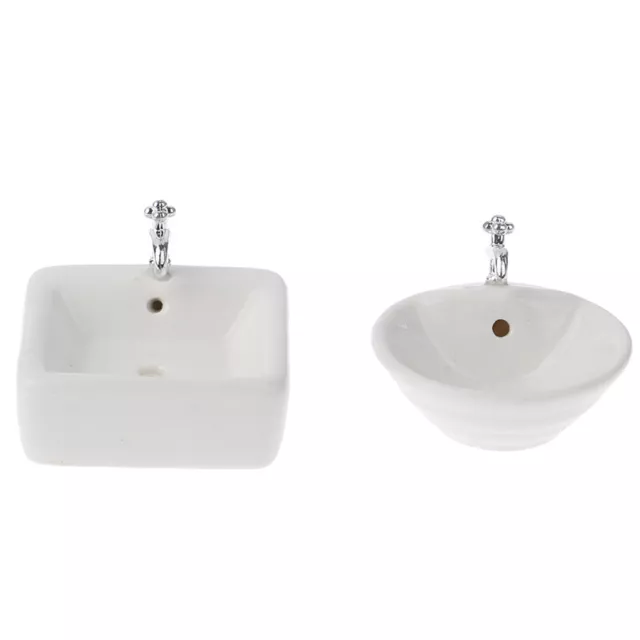 Lavabo de baño en miniatura para casa de muñecas 1:12, lavabo de cerámica