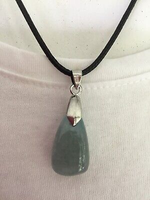Beautiful raw stone Aquamarine Crystal Pendant Leather Cord Necklace 18inch