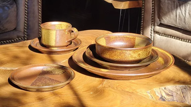 Iron Mountain Stoneware Roan Dinnerware Set, vintage, 6 pieces, MCM, 16 Avail.