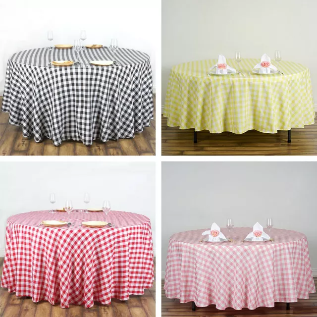 90-Inch ROUND Checked Gingham Polyester Tablecloth Dinner Wedding Linens Party