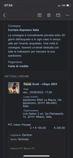 Biglietto PIT Travis Scott – Milano 30/06/2023 ✅ Cambio nominativo incluso ✅