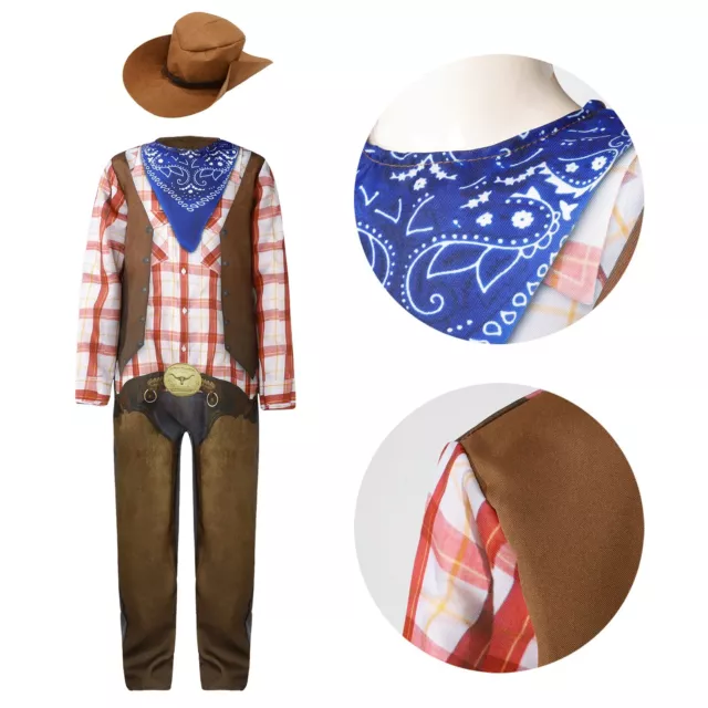 Kids Bodysuit And Hat Cosplay Cowboy Costume One-piece Dress Up Carnival Boys