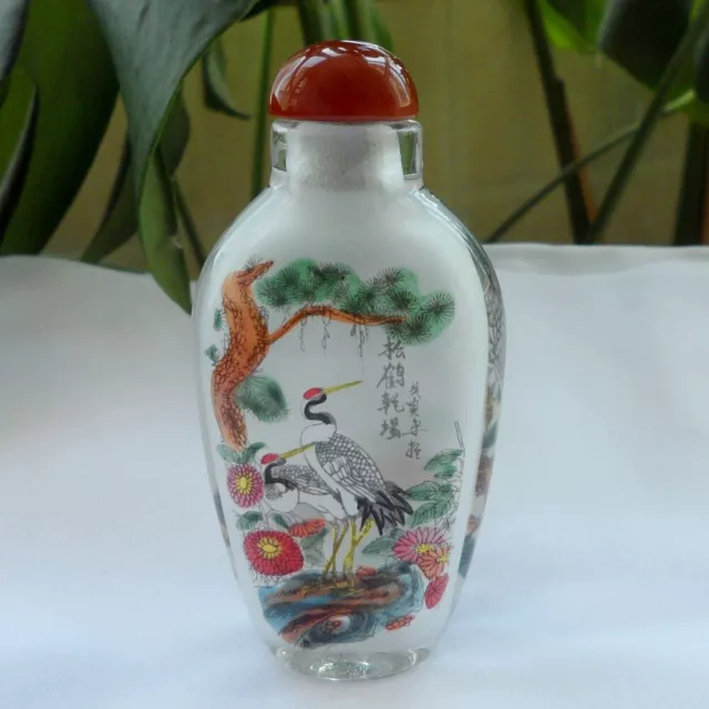 Multi-Color Chinese Handmade Inside painted Flower Birds Glass Snuff Bottle