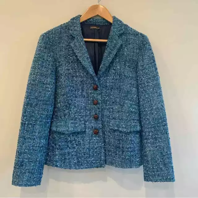 J. McLaughlin Blue Tweed Button Blazer Size 8