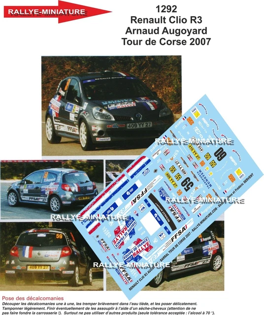 Décalcomanies Renault Clio Barral Tour De Corse 2008 - Échelle 1/32 | Collection Rallye WRC | Référence 2250