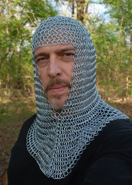 New Knights Steel Chainmail Chain Mail Coif Armor Hood for Hauberk 10mm Butted