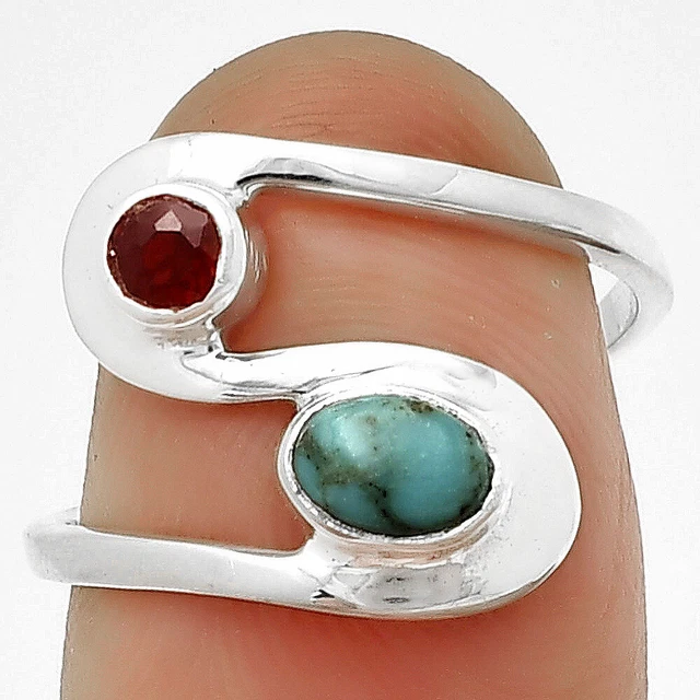 Natural Turquoise Nevada Aztec Mt & Garnet 925 Sterling Silver Pendant R-1039