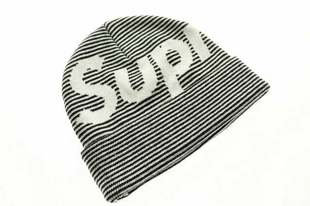 Supreme 22Aw Big Logo Beanie Black Stripe Knit Hat