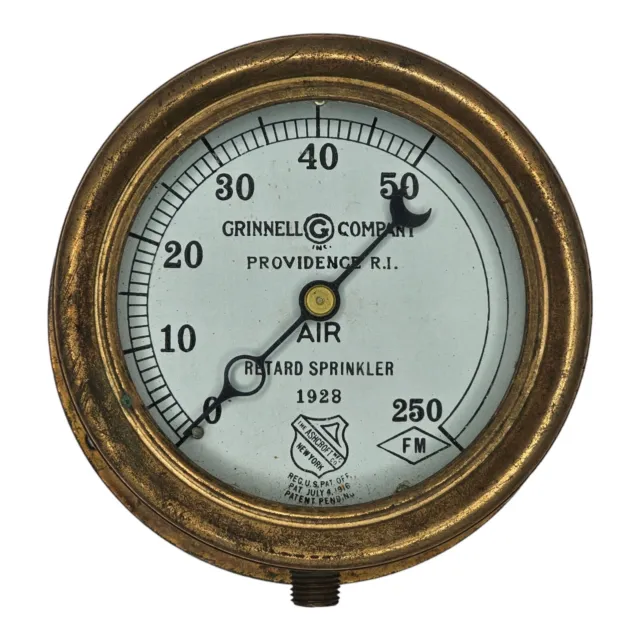 Grinnell Co. Air Retard Sprinkler 1928 250 PSI Steam Pressure Gauge By Ashcroft
