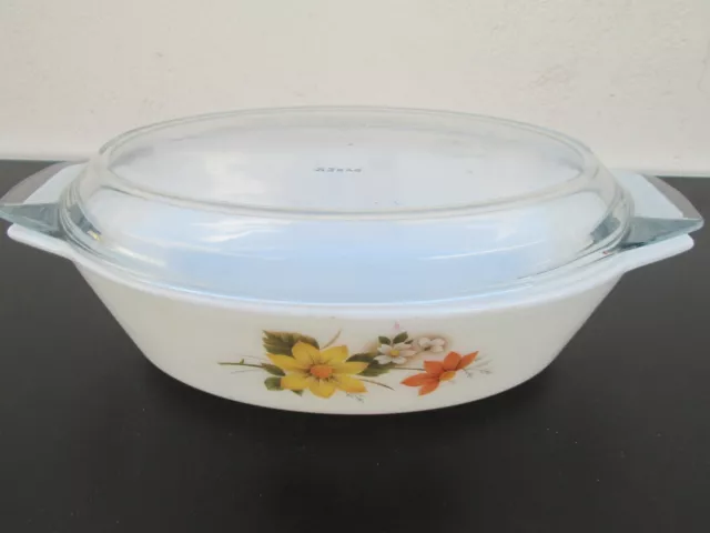 Cocotte Plat à four Vintage décor fleurs Pyrex england