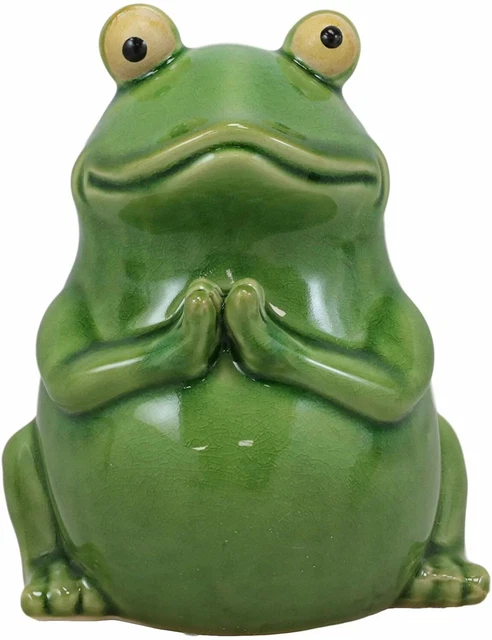 Ceramic Frog Whimsical Meditating Yoga Home Garden Patio Statue Green