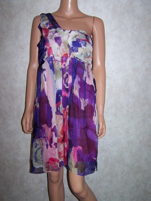 Kas New York NWT $300 Women's Dress Medium One Shoulder Purple White Floral Silk