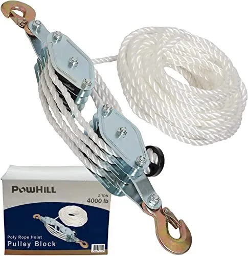 4000LB Poly Rope Hoist Pulley Block and Tackle Rope with 7:1 Lifting Power, 2...