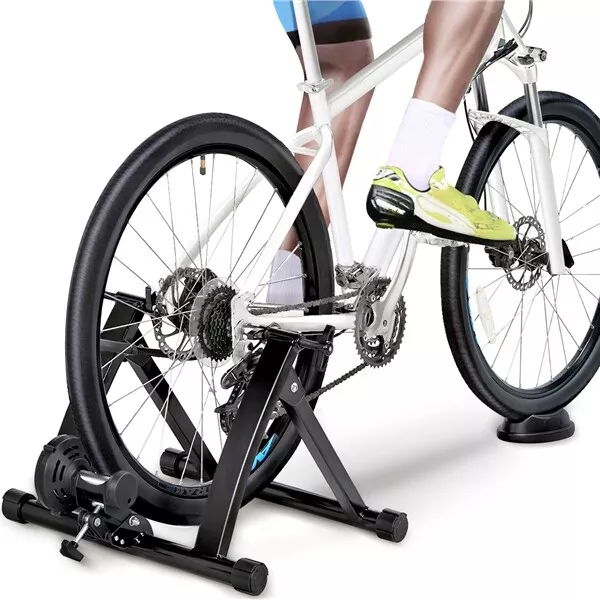 Relaxdays Vélo entraînement pour roues 26-28 pouces, jusqu'à 150 kg,  pliable, intérieur, freinage magnétique, noir.