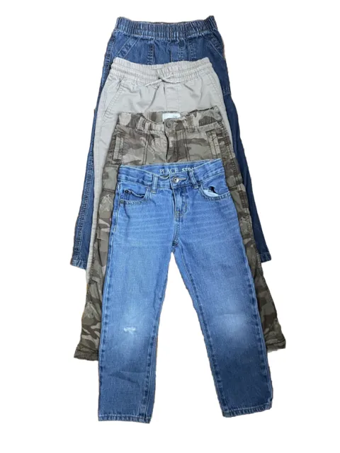 Boys Pants Lot Of 4 Size 4/5 & 5T Mixed Styles Jeans Khaki Denim Camo Fall Winte