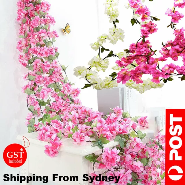 2.1M Artificial Silk Sakura Flowers Fake Vine Ivy Hanging Garland Floral Wedding