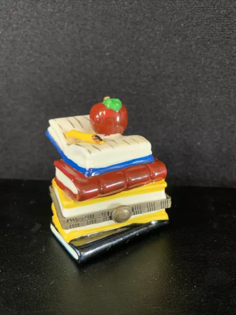 Vintage 2.25" Mini School Books Trinket Box Keepsake Figurine Teacher Gift