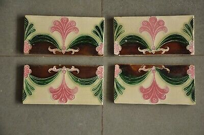 4 Pc Vintage Fine Colorful Flower Ceramic Tiles , Belgium 2