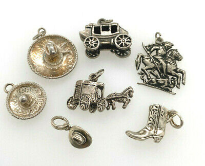 Vtg Sterling Silver Charm Lot 7 Cowboy Western Boot Hat Horse Carriage 14.9g