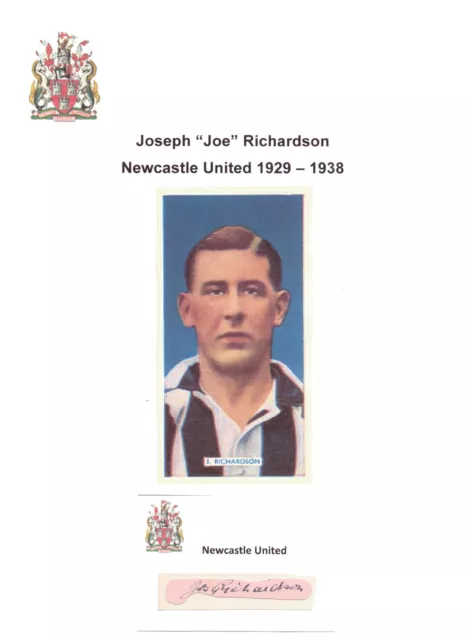 Joe Richardson Newcastle United 1929-38 Very Rare Orig Hand Signed Cutting/Card