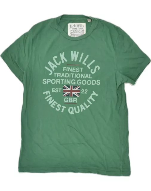 JACK WILLS Mens Graphic T-Shirt Top Medium Green Cotton AM13