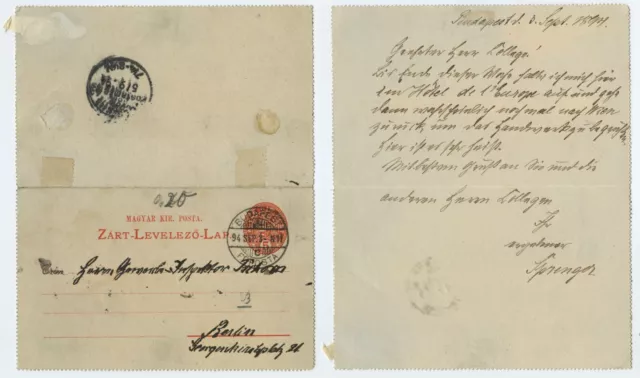 115813 - whole thing - card letter - Budapest 3.9.1894 to Berlin