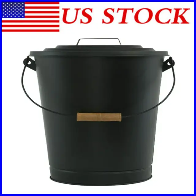 Ash Can with Lid Bucket Fireplace Accessory Hold Heat Classic Trash Can- Black