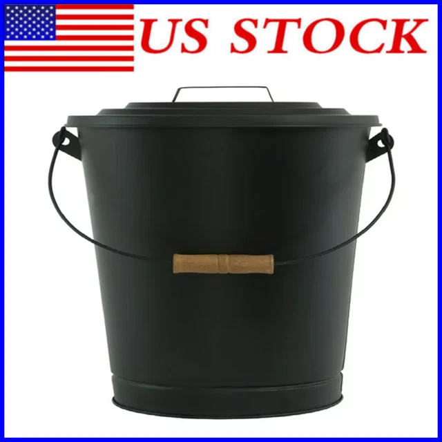 Ash Can with Lid Bucket Fireplace Accessory Hold Heat Classic Trash Can- Black