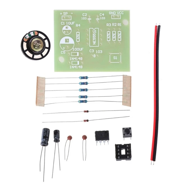 NE555 Oscillator Buzzer Electronic DIY Tone Generator LED Kit 8R 0.25W Speaker