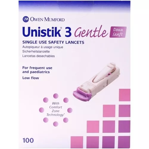 Unistik 3 Gentle Single Use Safety Lancets x100