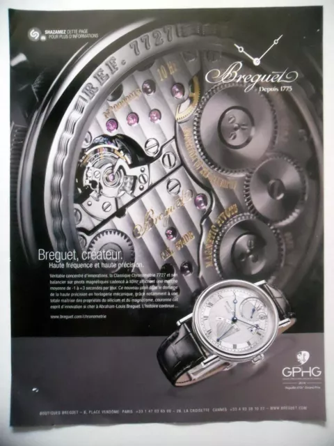 PUBLICITE-ADVERTISING :  BREGUET Classique 7727  2015 Montres