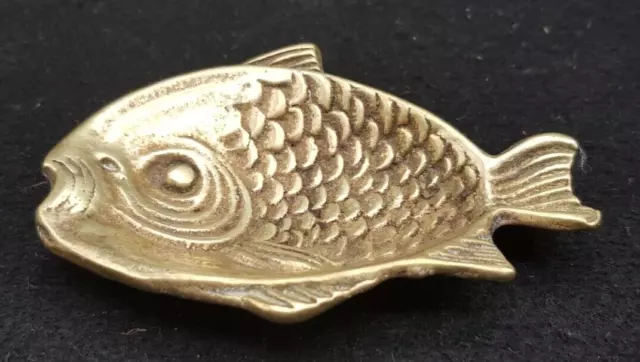 Vintage Solid Brass Footed FISH Trinket Dish or Ashtray