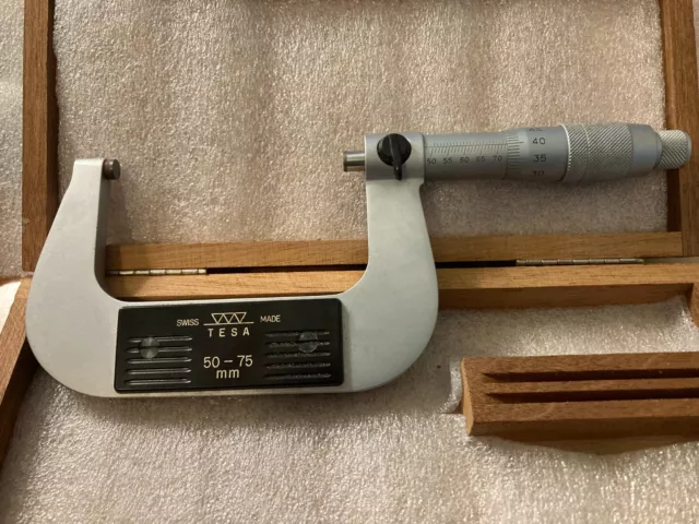 Hahn Kolb Tesa 55 - 75mm Metric Micrometer w Wooden Case Swiss Made