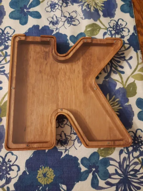 "K" Money Box Bank Wooden Piggy Saving Letter Alphabet Coin Gift Kids Adults