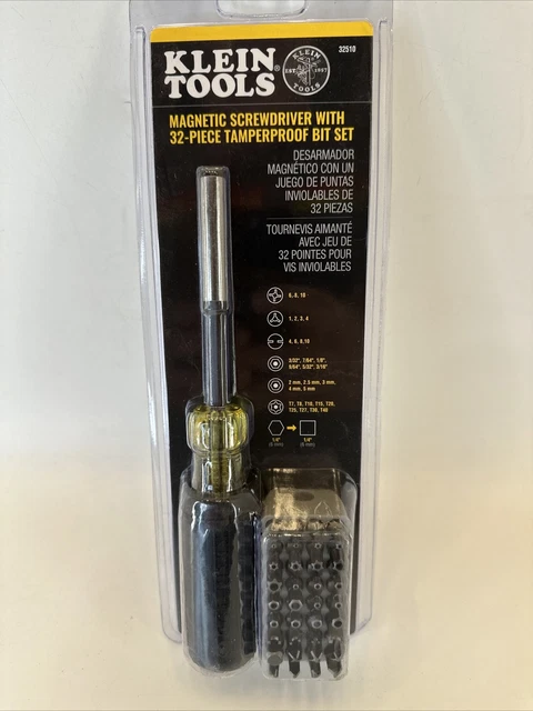 Klein Tools Magnetic Screwdriver with 32-Pc Tamperproof Bit Set 32510 NEW