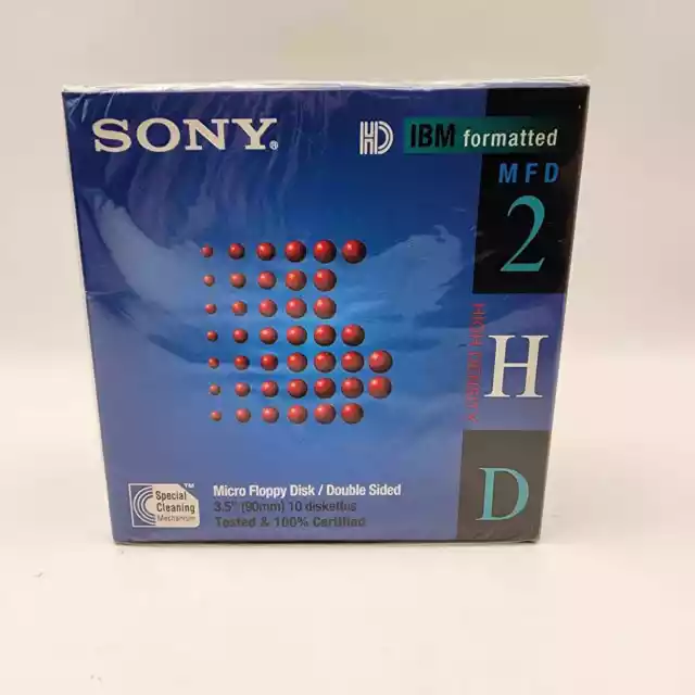 NEW SONY 2HD 10-Pack of 3.5" MFD Micro Floppy Disk (IBM-Formatted) - NIB Sealed