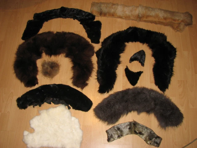 11-tlg. Pelz Kragen & Fell Reste Konvolut Mittelalter Larp Reenactment Basteln