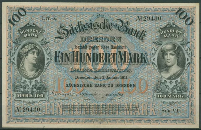 Sächsische Bank Dresden 100 Mark 1911 Serie VI, SAX-8a leicht gebraucht (K1583)