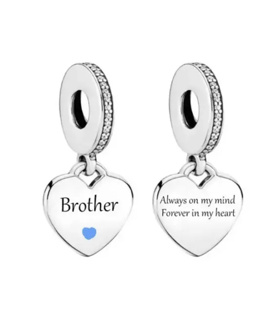 Brother Memorial Charm Always  In My Heart 💜 Genuine 925 Sterling Silver