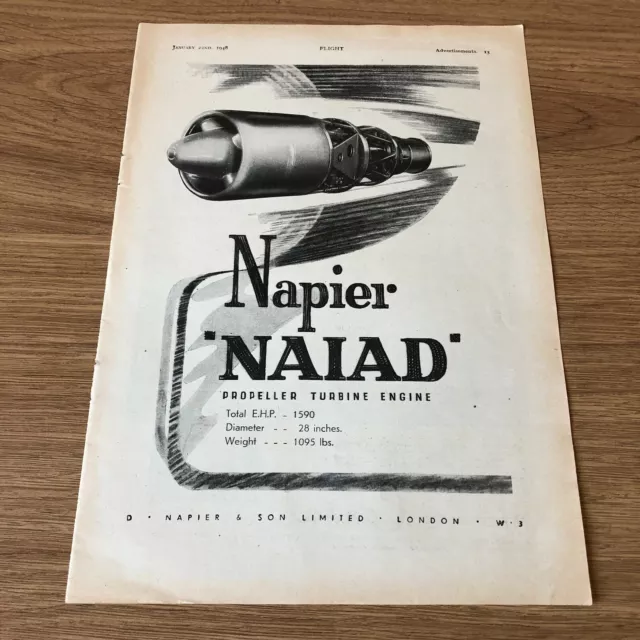 (STA21) Advert 11x8" D. Napier & Son Limited, 'NAIAD' Propeller Turbine Engine